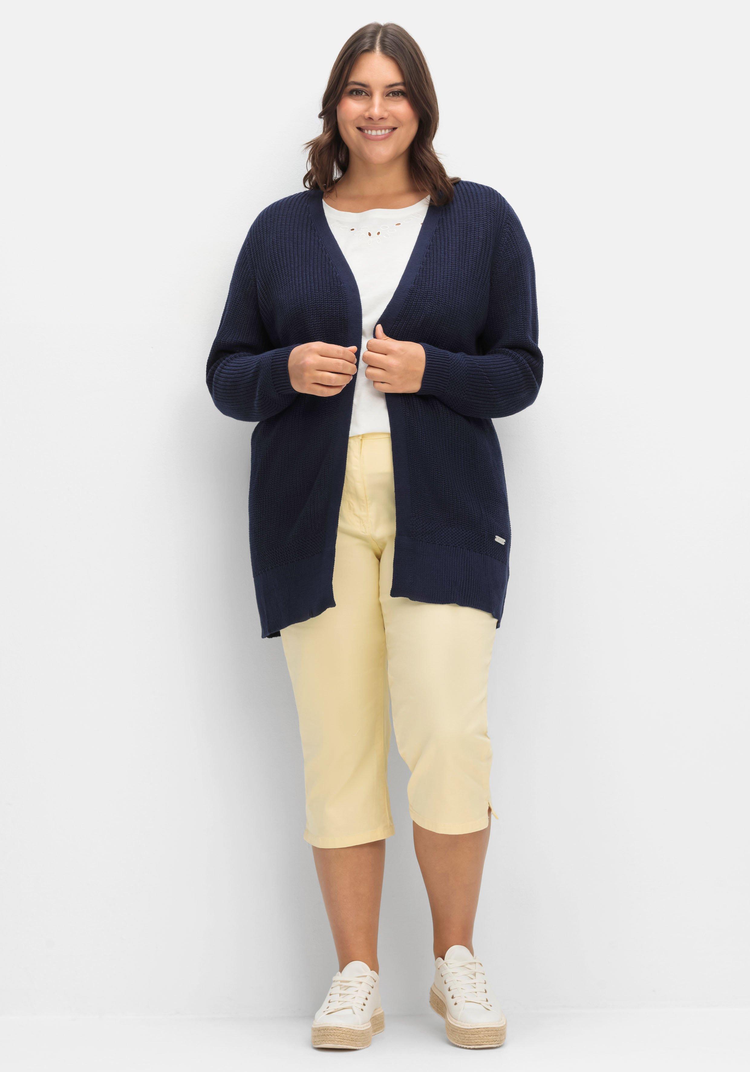 Lange Strickjacke in Grobstrick-Optik, offene Form