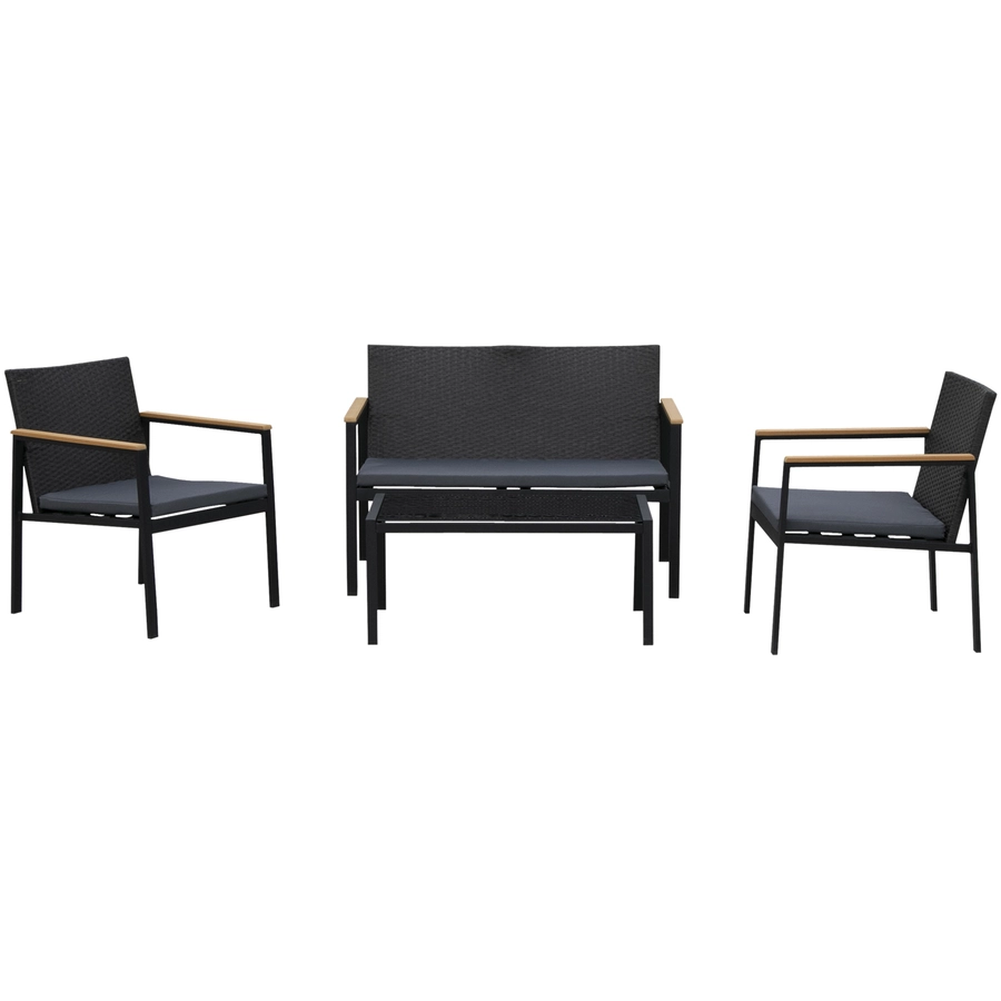 Outsunny Polyrattan Sitzgruppe als 4-teiliges Set schwarz, grau