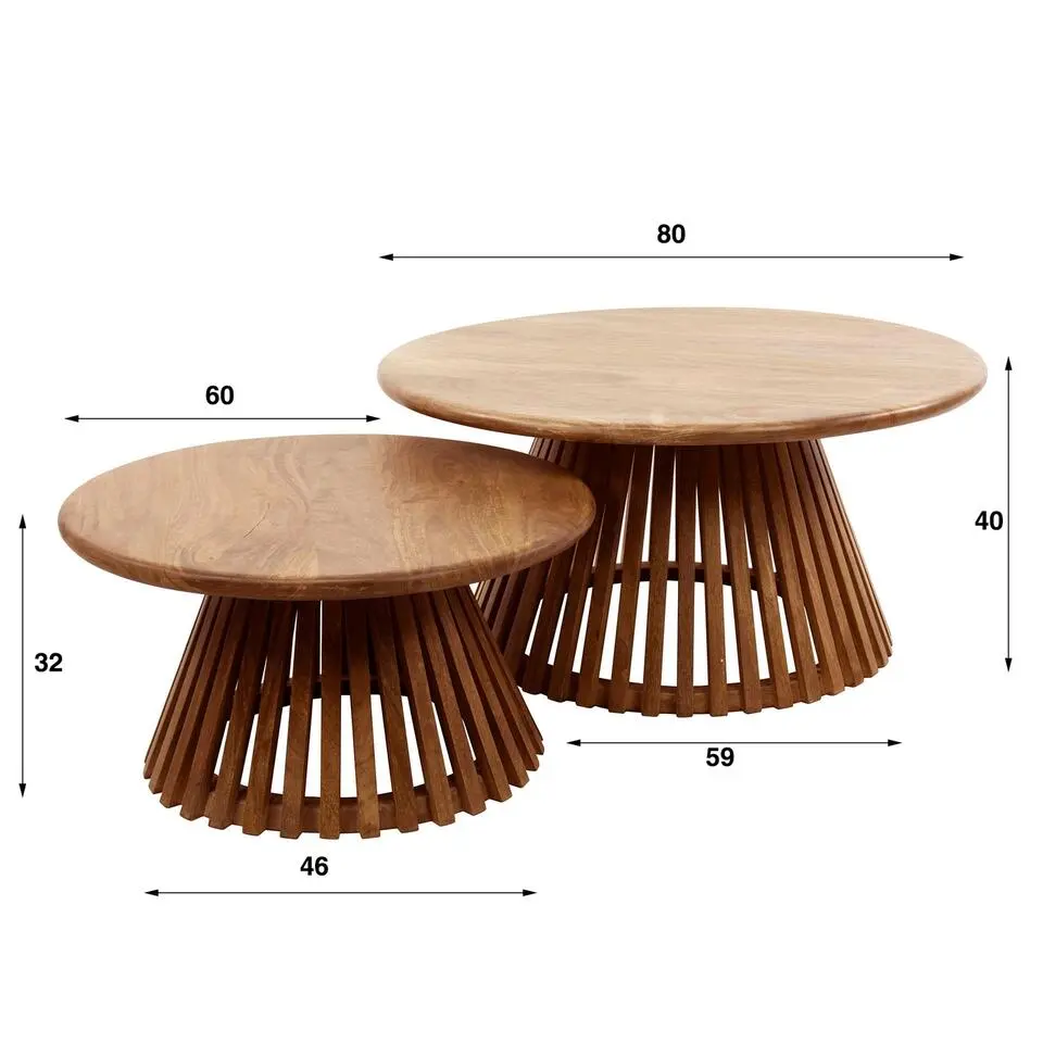 Salontafel Rond - Massief Mangohout - Set van 2
