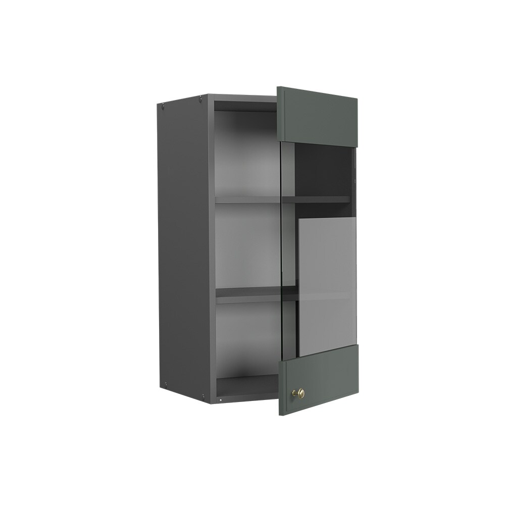Vicco Hängeglasschrank Küchenschrank Küchenmöbel Fame-Line Anthrazit Grün-Gold Landhaus 40 cm Küche Einbauküche Hängeschrank Glasschrank Drehtür Einlegeboden Küchenzeile
