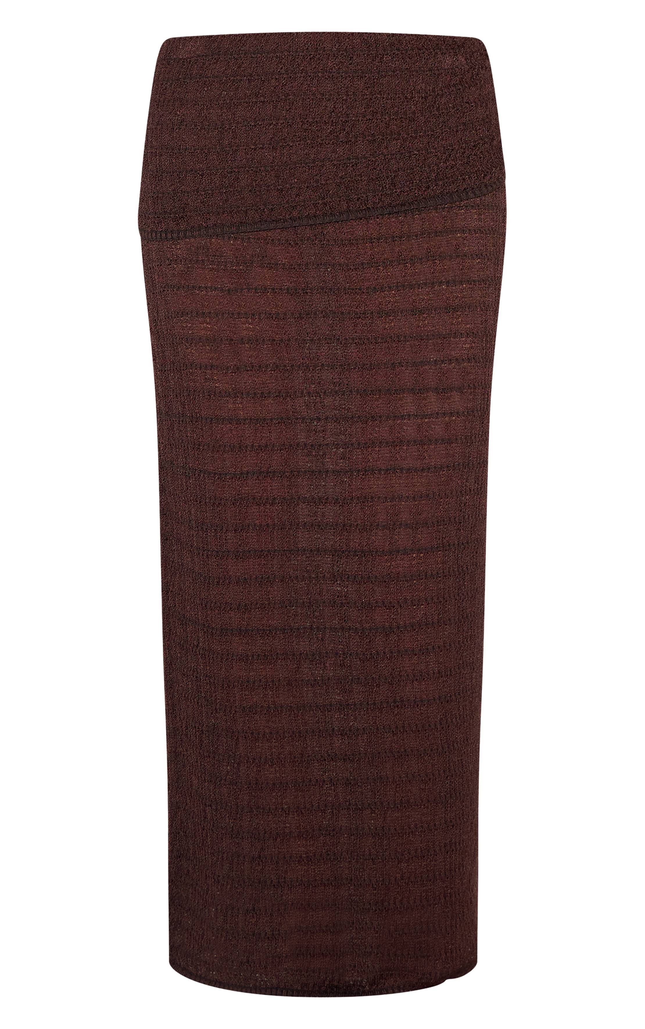 Chocolat Jupe Longue En Maille Texturée À Taille Repliée