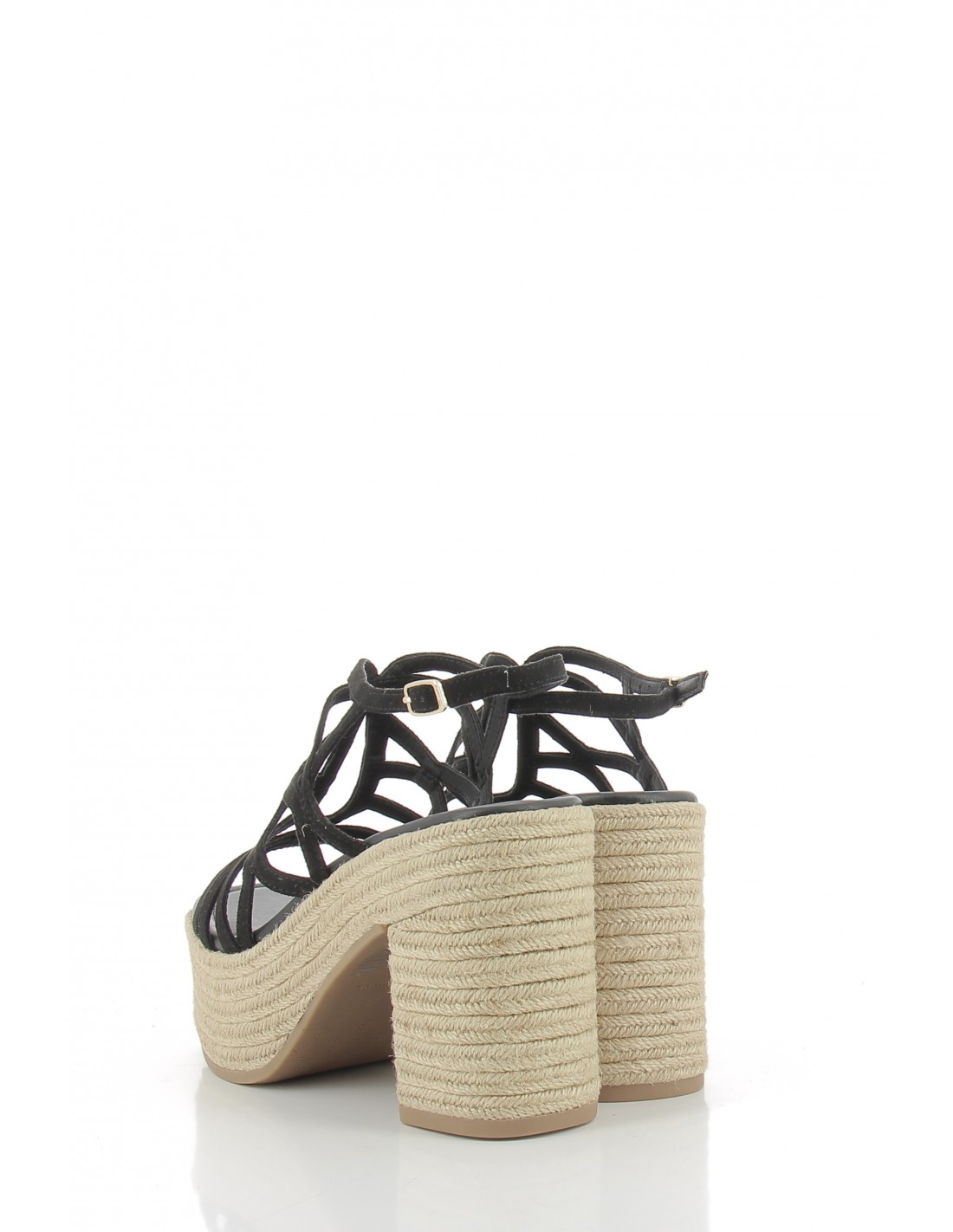 tamaris Sandales compensées à talon femme 28033-30 001 cuir noir/corde