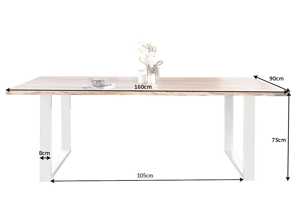 riess-ambiente Esstisch MAMMUT NATURE- 160cm Akazie Edelstahl Baumkante 3,5cm Tischplatte Massivholz
