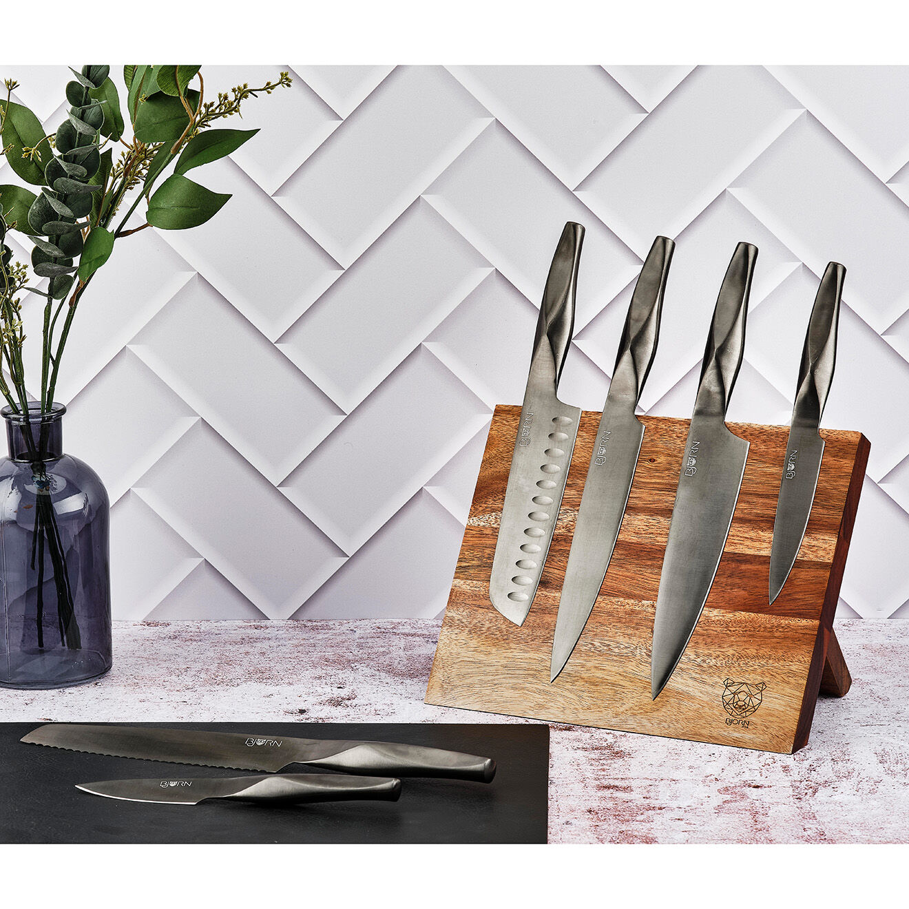 Bjorn Bloc avec couteaux de cuisine Larus Vantaa gris métal - 7 pièces