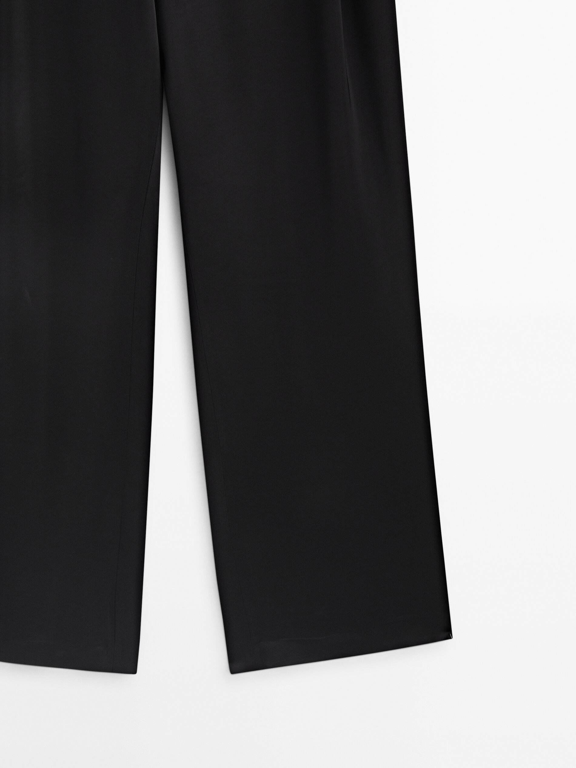 Calça plissada de cetim preto - Studio - PRETO