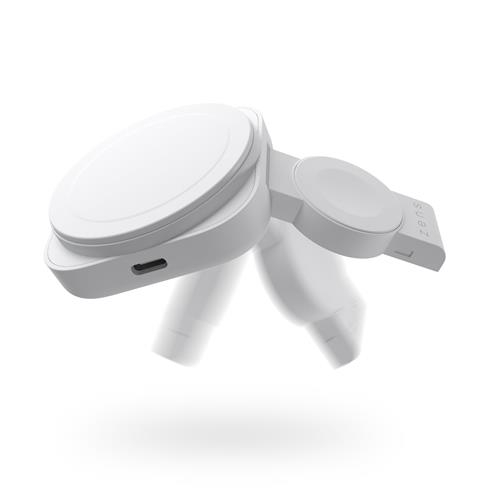 2in1 (15W) MagSafe Qi Wireless Charger MFi Reise Ladegerät Apple Watch / Smartphone (ZEDC24W/00) - Weiss