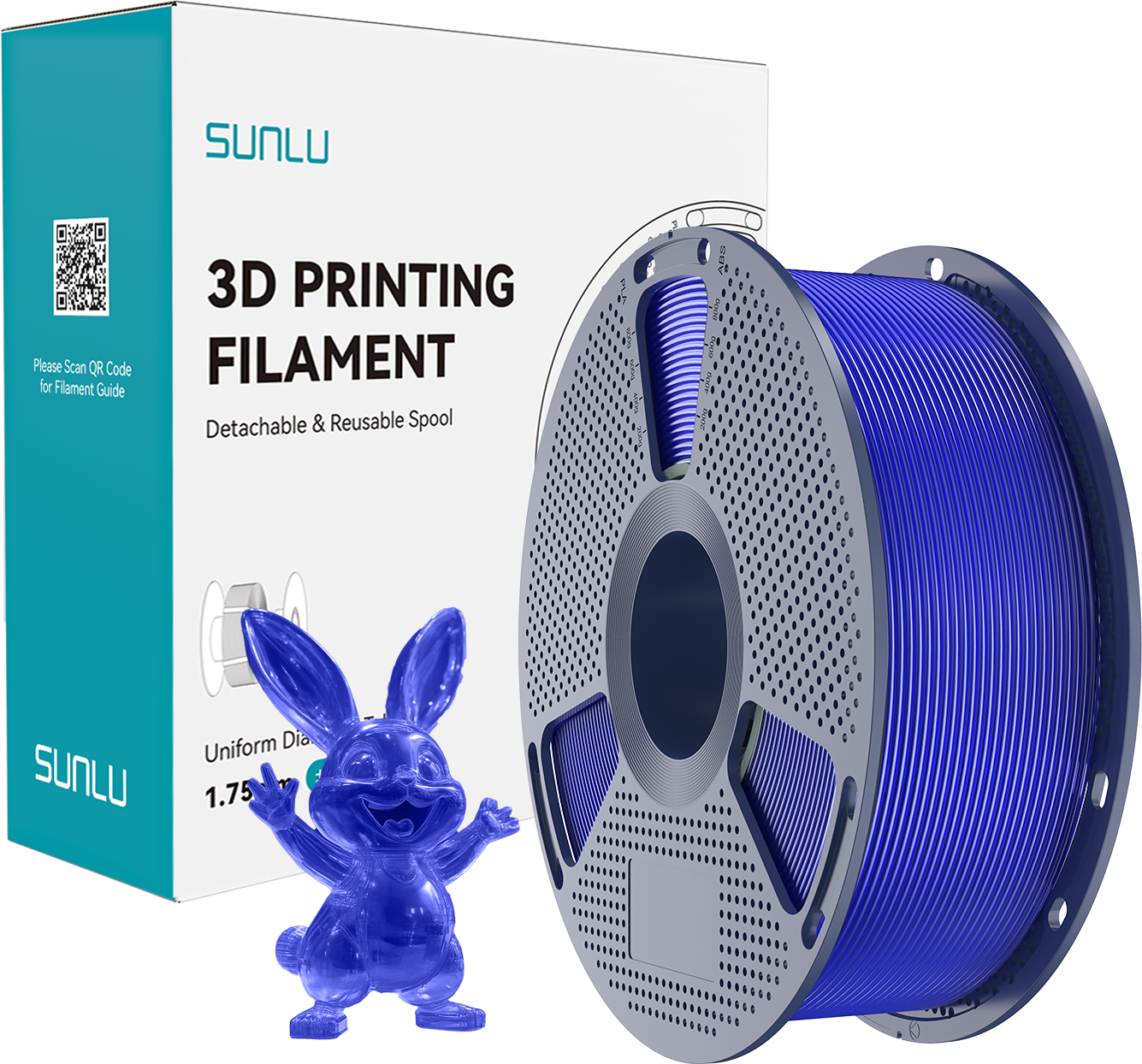 SUNLU  PVB Transparent Blue, 1,75 mm / 1000 g    Filament für makellos glatte, keramikähnliche Oberflächen in Transparent Blue