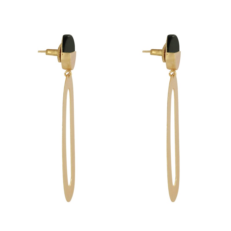 Boucles d'Oreilles Laiton Doré Petit Disque Coloré et Grand Ovale Ajouré