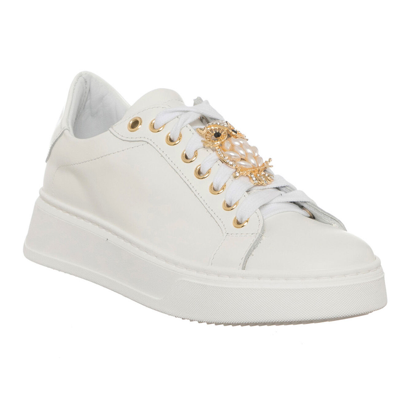 Loretta Pettinari Sneakers en Cuir Reva blanc/doré
