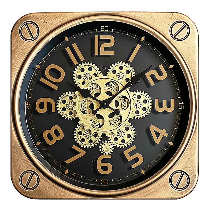 Horloge murale carrée noire et dorée 35 x 35 cm