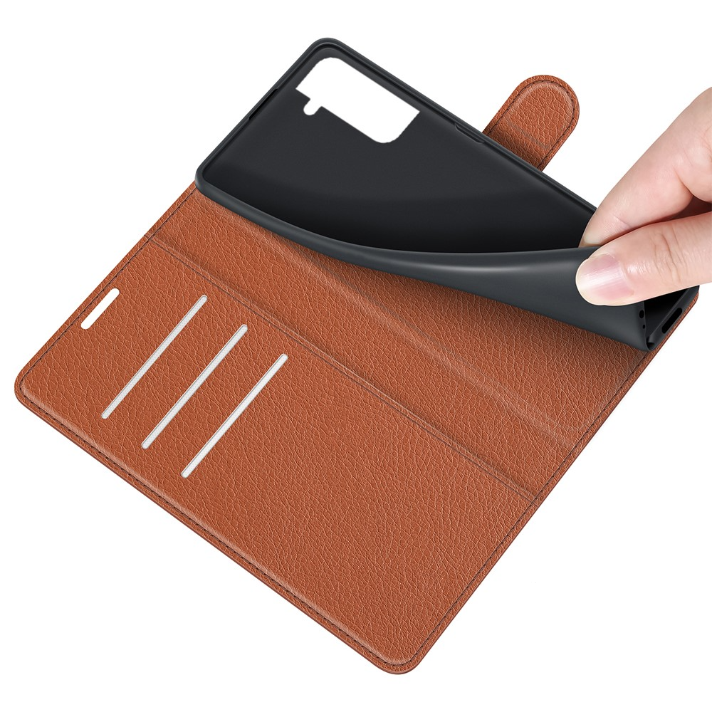 Samsung Galaxy S22 5G Leder Tasche Flip Cover Litchi Look - Braun