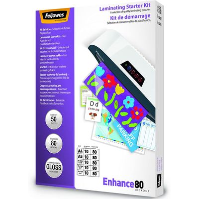 Fellowes - Kit de démarrage assortiment de pochettes de plastification - 80 Microns