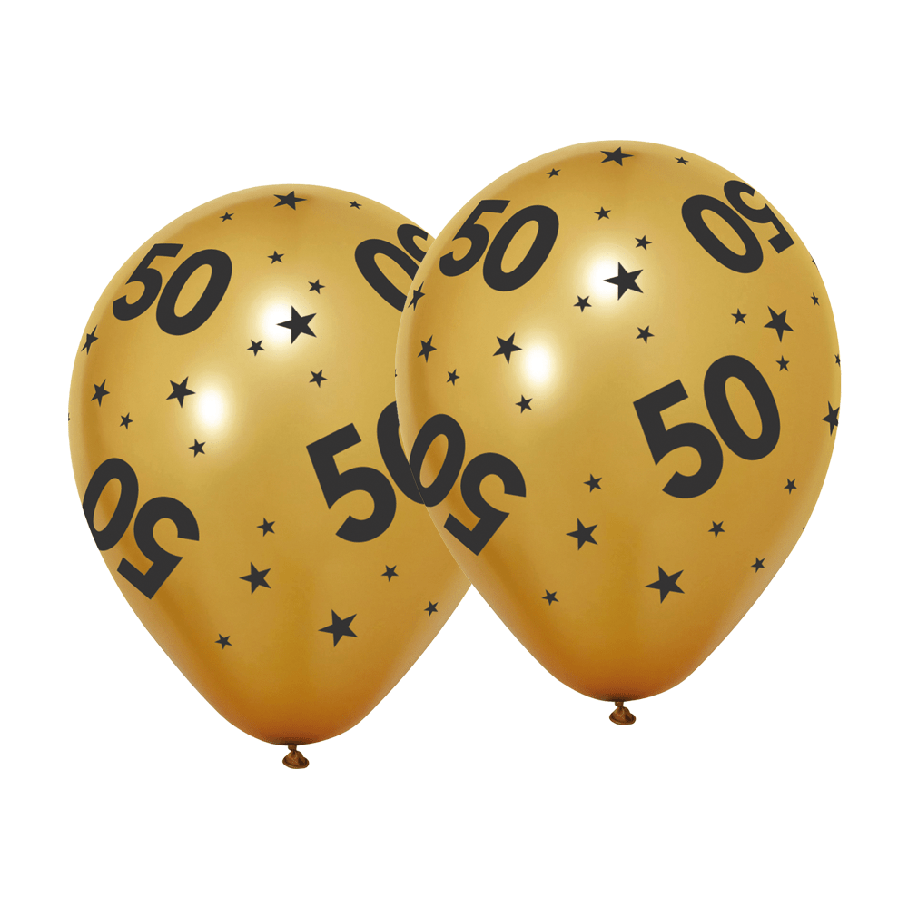 50 Jaar Ballonnen Goud Zwart 31cm 6st