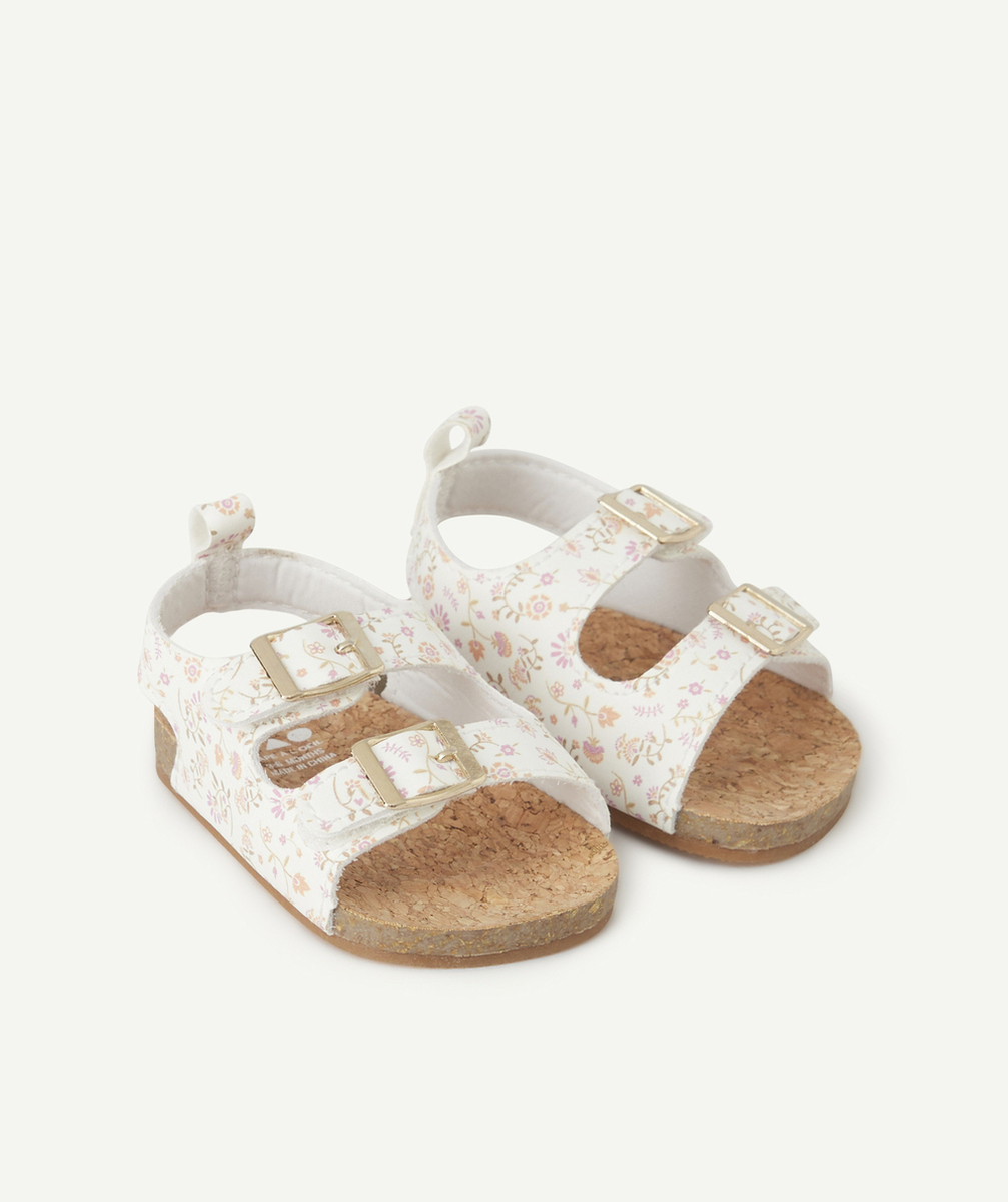 sandales bébé fille à scratch blanches imprimé à fleurs