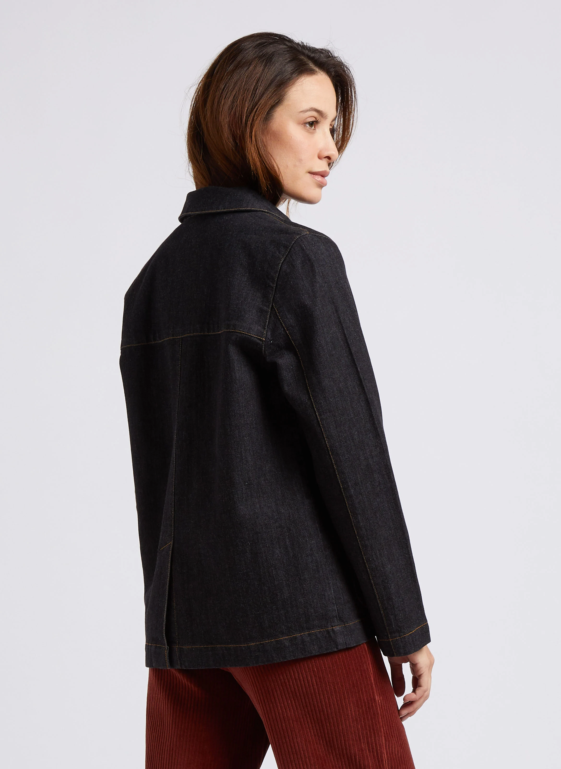 Veste droite denim en coton mélangé | Noir