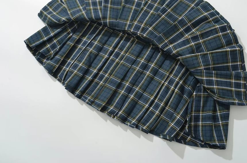 Florentine - Geruite minirok met middelhoge taille en plooien