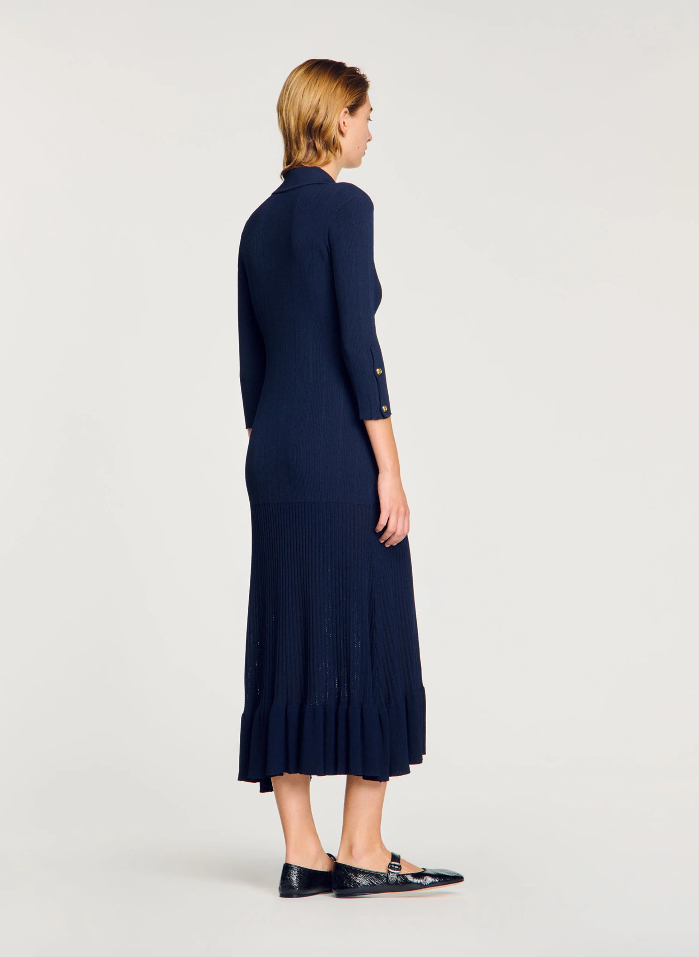 Robe longue en maille pointelle| Bleu