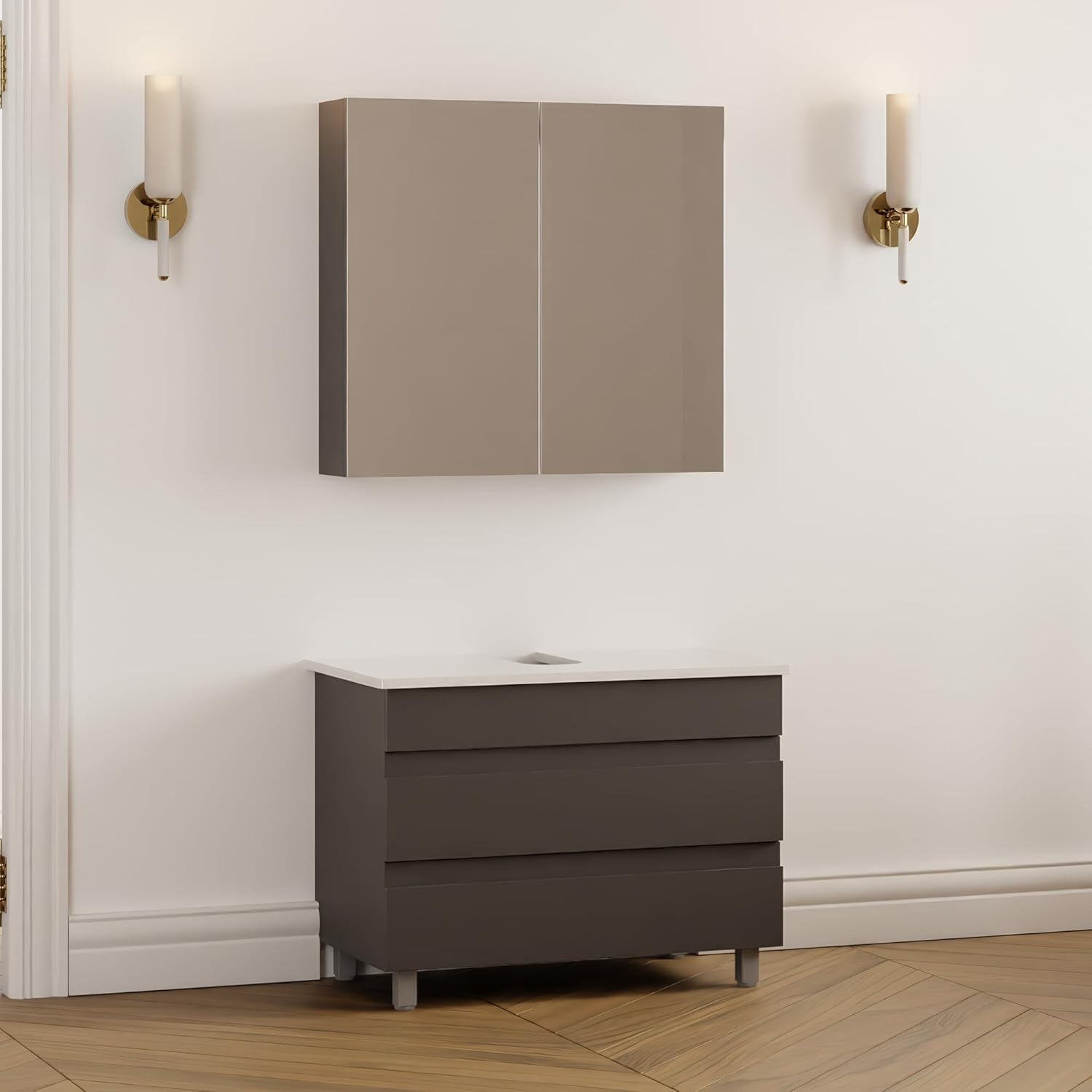 Karen Badmöbel Set Anthrazit | Badezimmermöbelset stehend | Waschbeckenunterschrank mit Schubladen | Waschtischunterschrank & Spiegelschrank 60 cm oder 80 cm | Badezimmerschrank (Lara 80 Weiß)