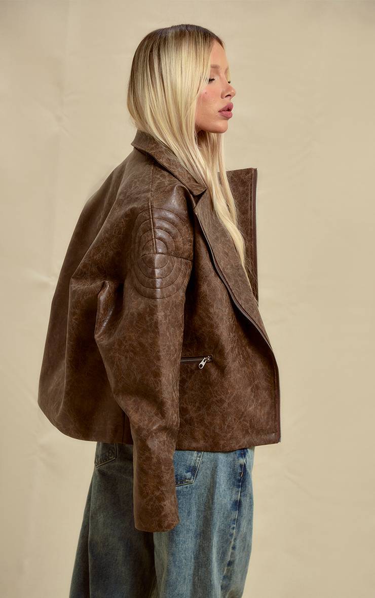 Marron Veste De Motard Oversize En Synthétiquecuir Aspect Vieilli