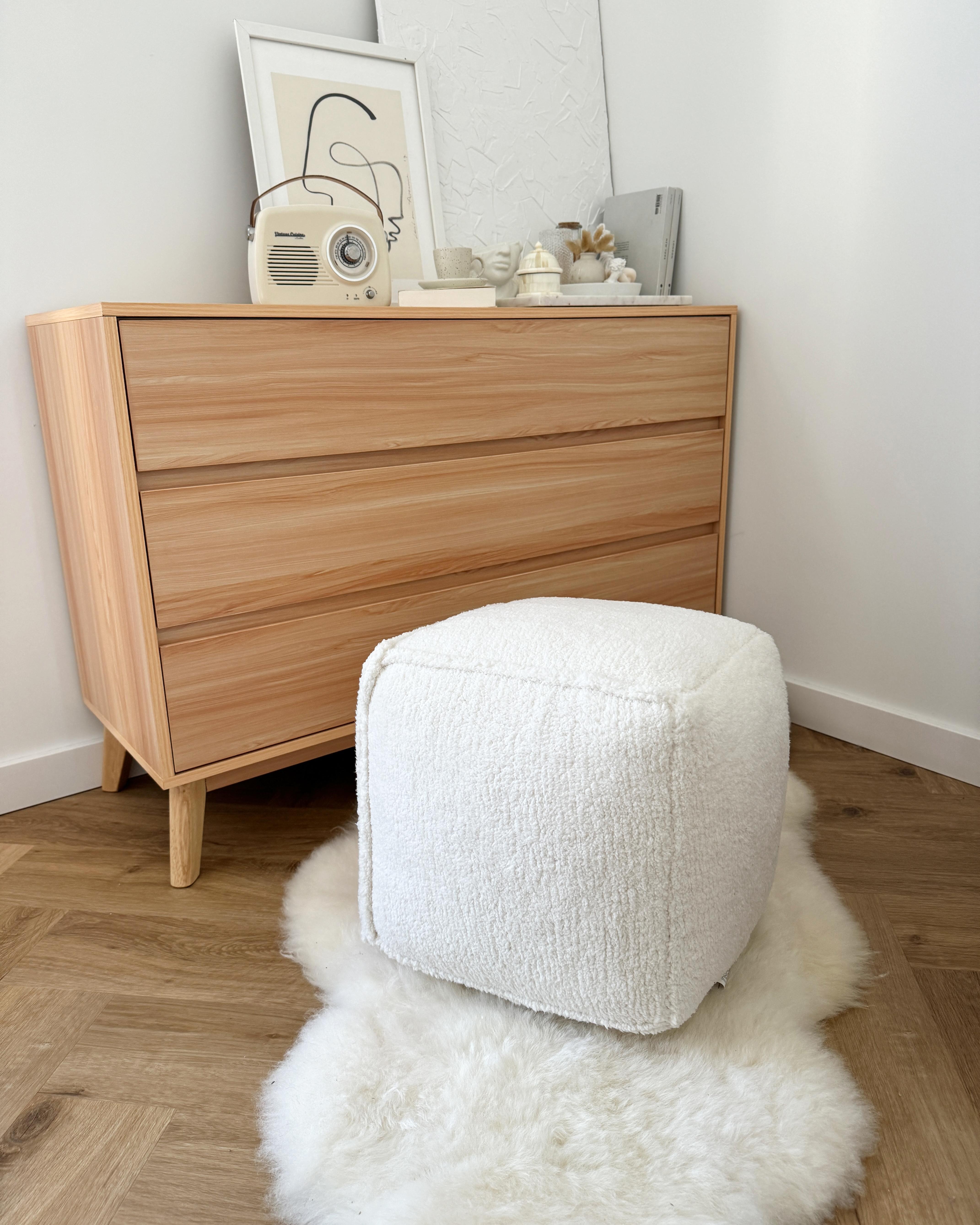 Poef ALIPUR Bouclé Lichtbeige