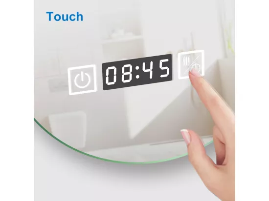 Miroir de Salle de Bain lumineux 60cm rond LED avec Horloge, Mural Miroir avec 3 Couleurs + Dimmable + Anti-buée,Interrupteur Tactile Étanche IP44