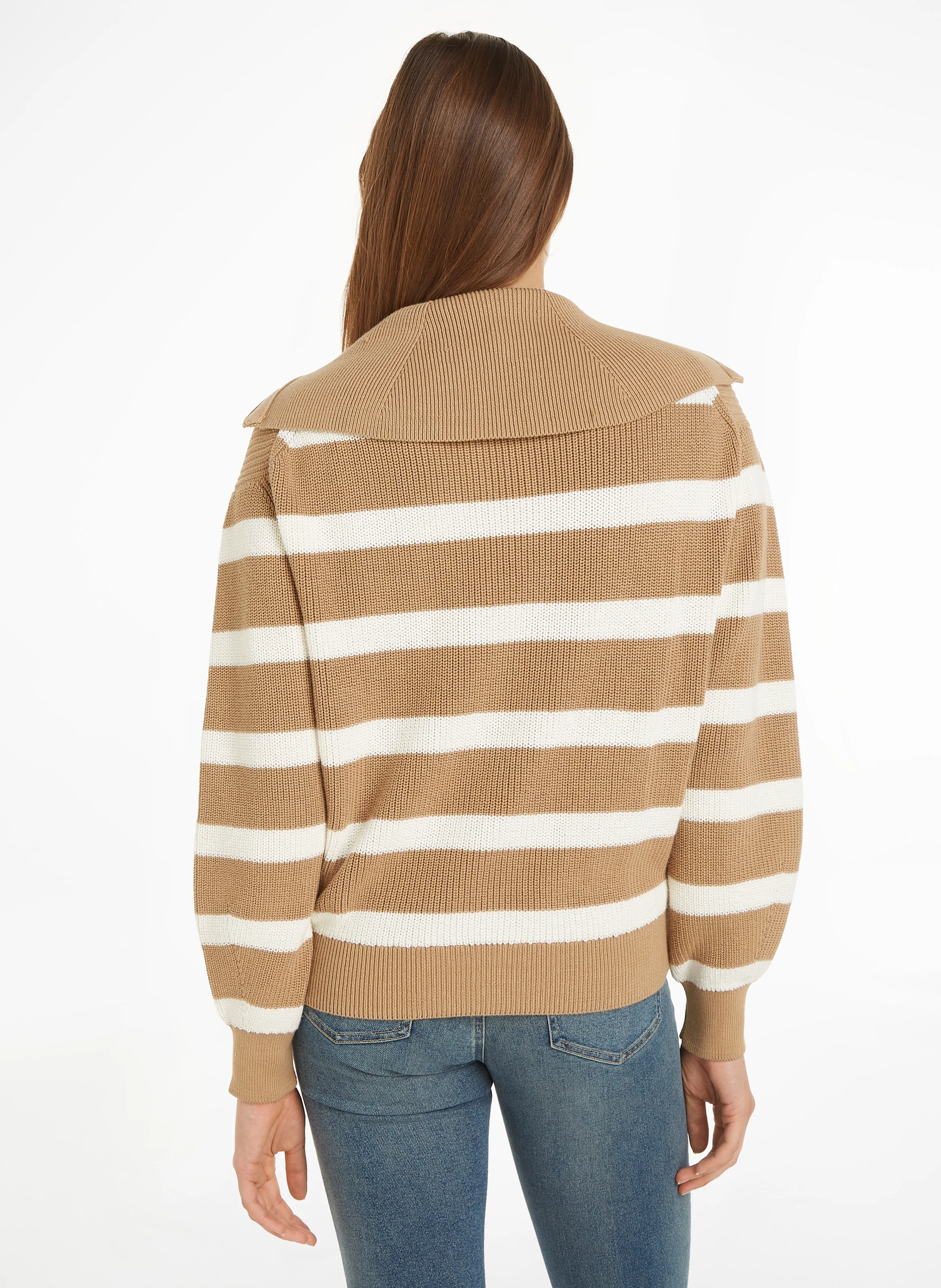 Pull col zippé en coton bio mélangé | Kaki