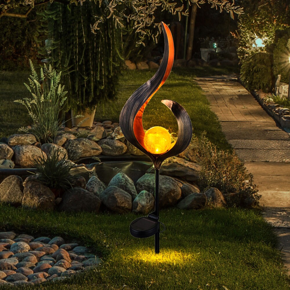 2x LED Solarleuchte, Glas, Flammen Mond Design, H 90 cm