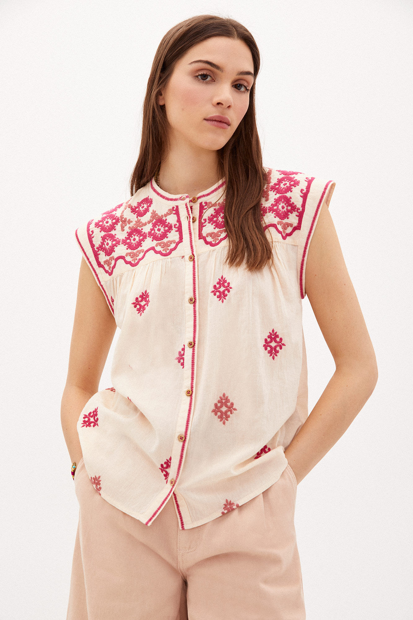 Blusa Giselle de algodão bordado - Rosa