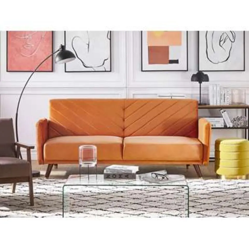 SENJA - Slaapbank 3-zits - Oranje - Fluweel
