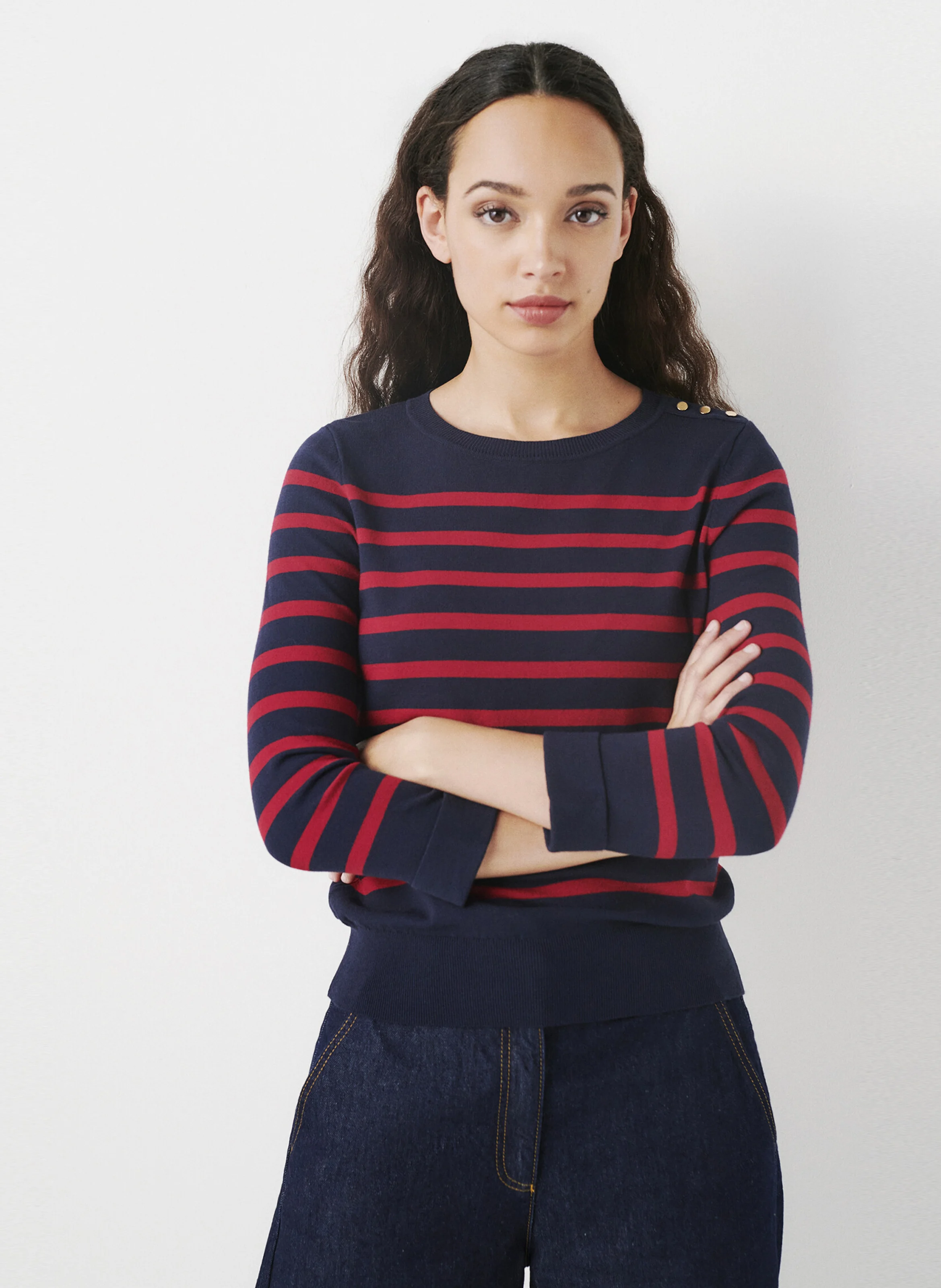MJULIETTE - Pull droit col rond rayé en maille mélangée | Rouge