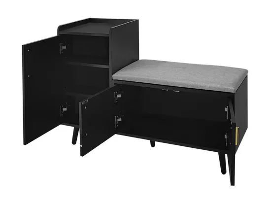 Meuble à chaussures - avec une banquette et 3 portes - Noir