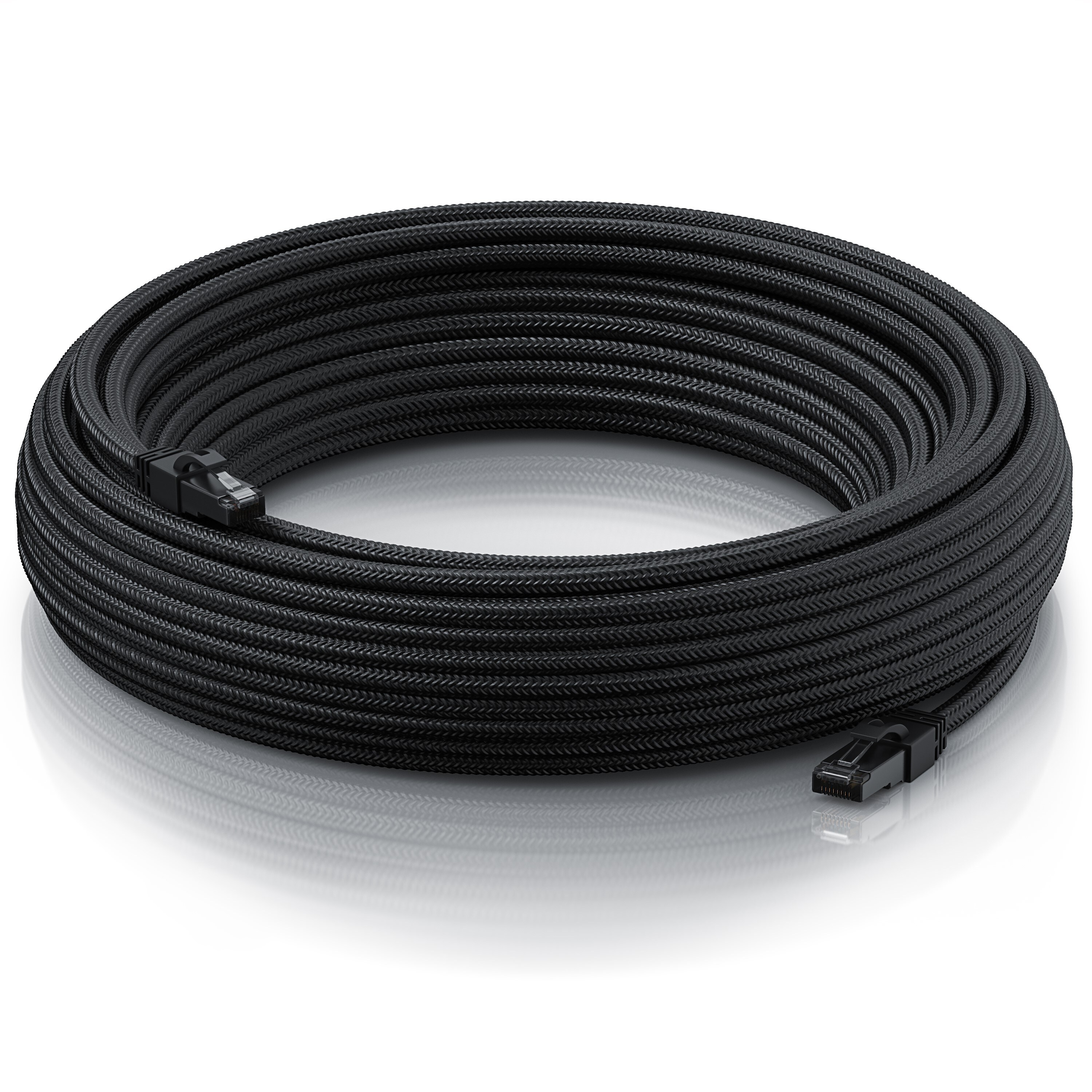 Primewire Patchkabel CAT 7 mit Baumwollummantelung - Gigabit Ethernet LAN Kabel - Black Series - 10 Gbit/s - S/FTP PIMF Schirmung - Netzwerkkabel - 30m