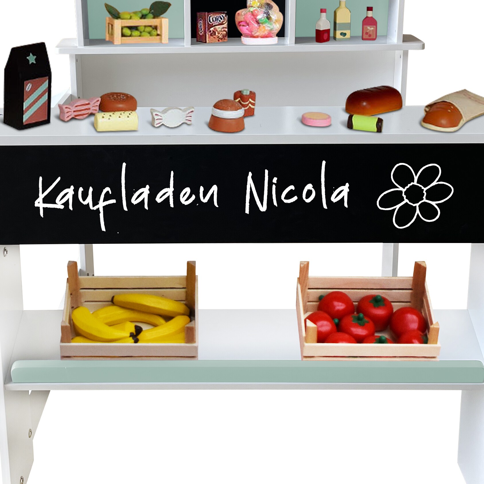 Coemo Kaufladen Nicola Holz mit Theke Grün