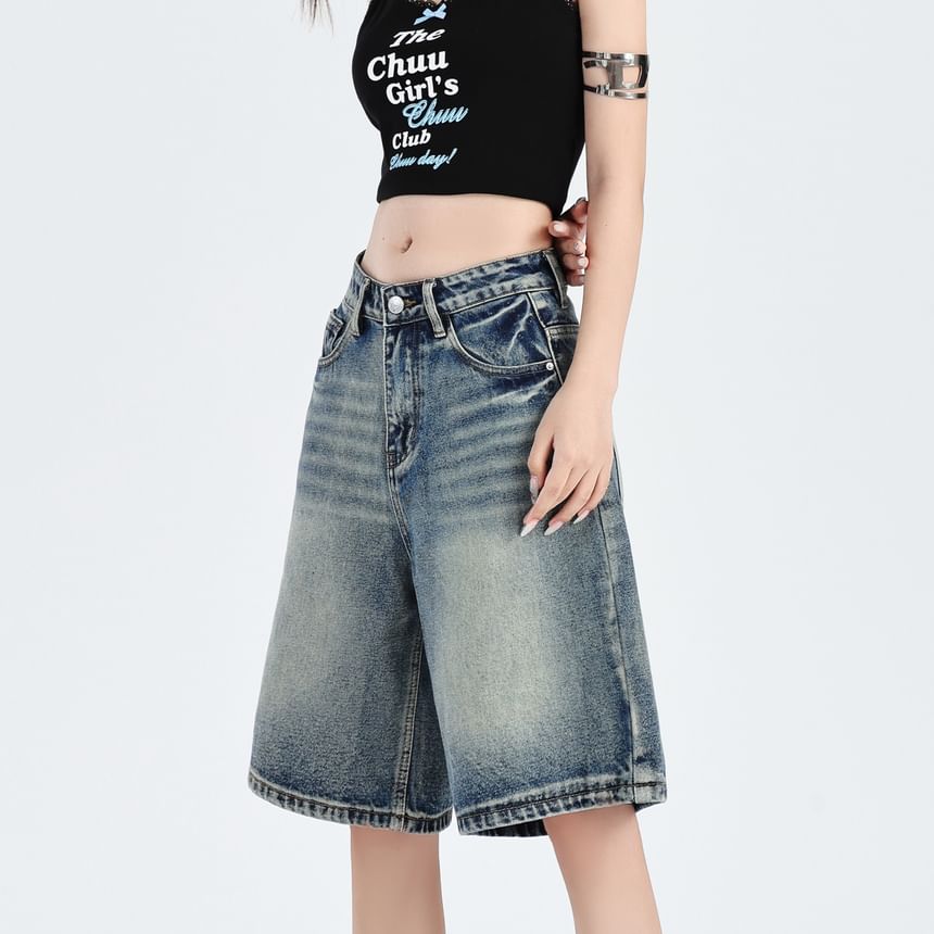 Magimomo - Denim shorts met hoge taille en wijde pijpen