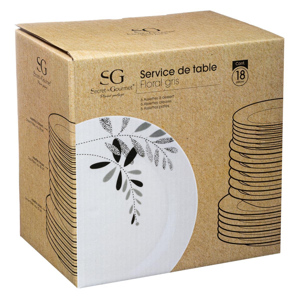 SERVICE 18 PIECES FLORAL GRIS