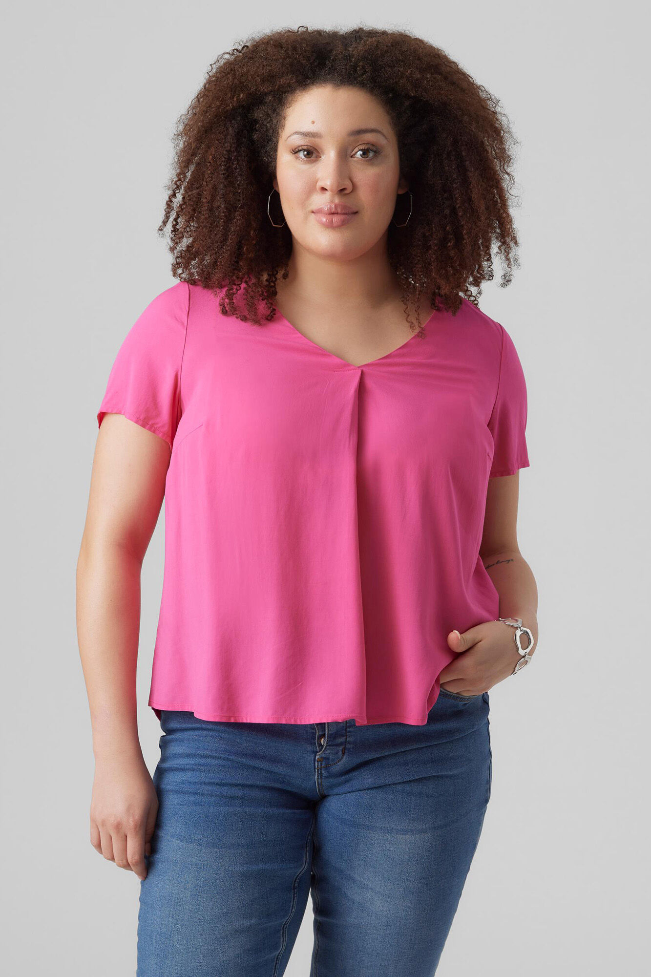 Blusa básica de manga curta Curve - Rosa