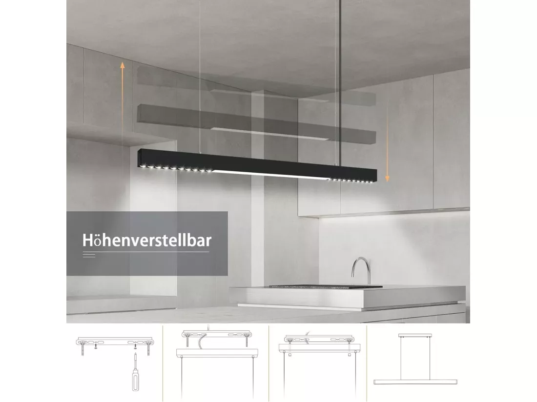 NETTLIFE Suspension LED Noir Diam.107CM Moderne 32W Dimmable Aluminium Hauteur Réglable avec Télécommande Long Linéaire pour Salle à Manger Bureau