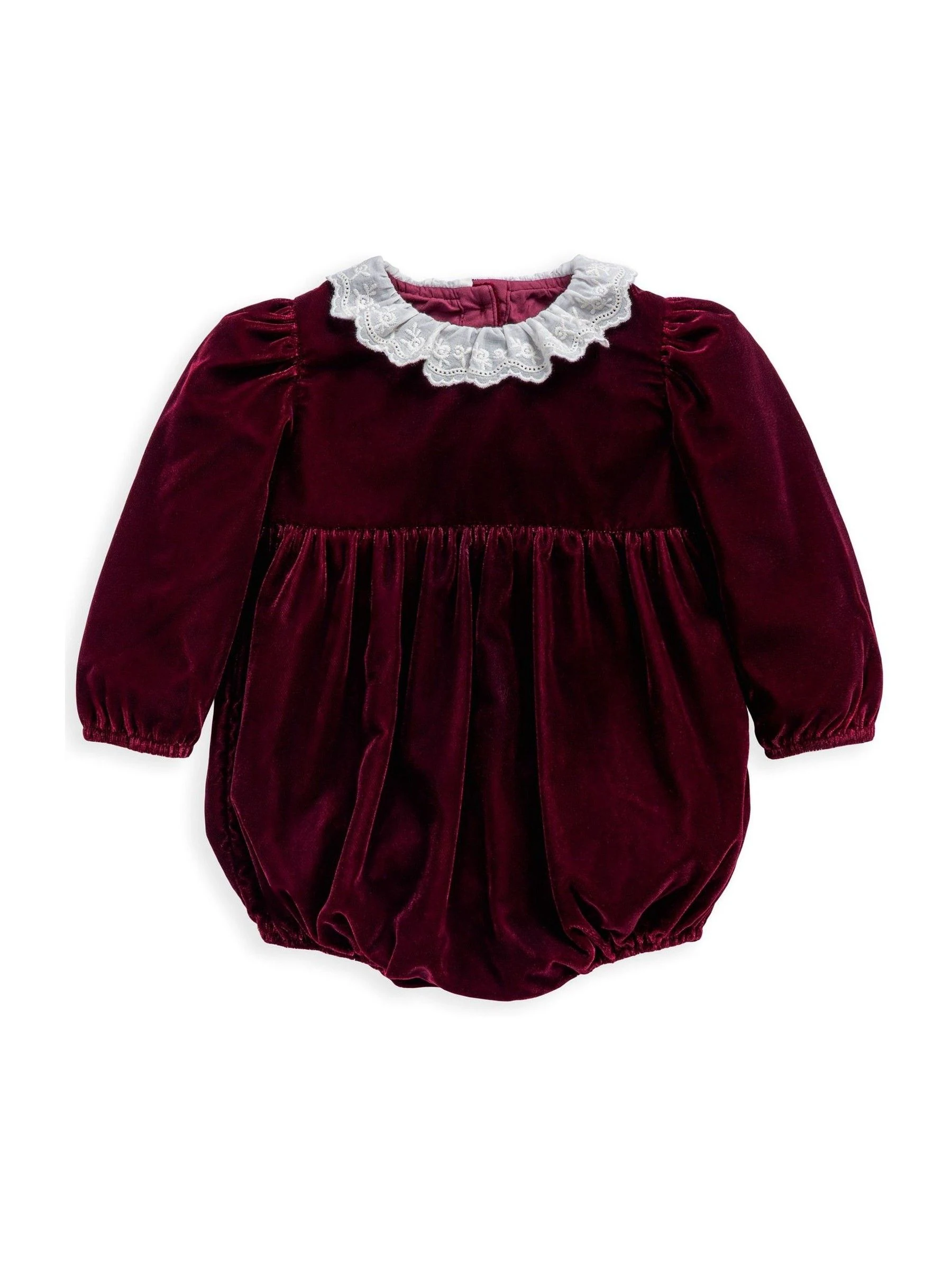 Mamas & Papas Red Velvet Romper with Lace Collar