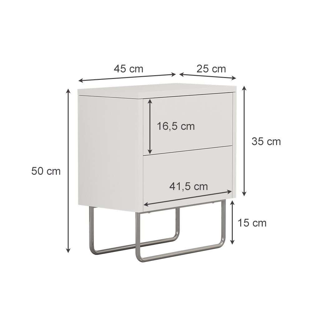 Vicco Nachtschrank Calvin, Weiß 45 x 50 cm, moderner Nachttisch mit 2 Schubladen, Nachtkommode