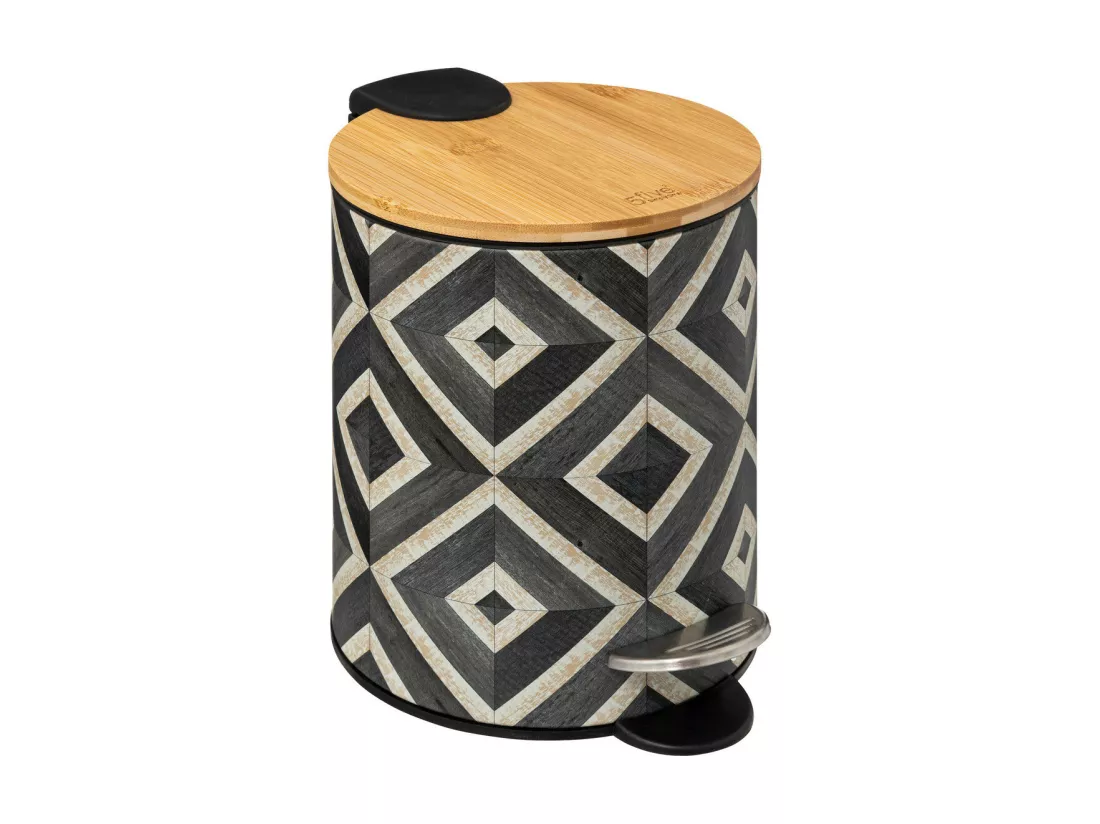 Poubelle en métal et bambou 3 L déco Canvas Noir et Beige