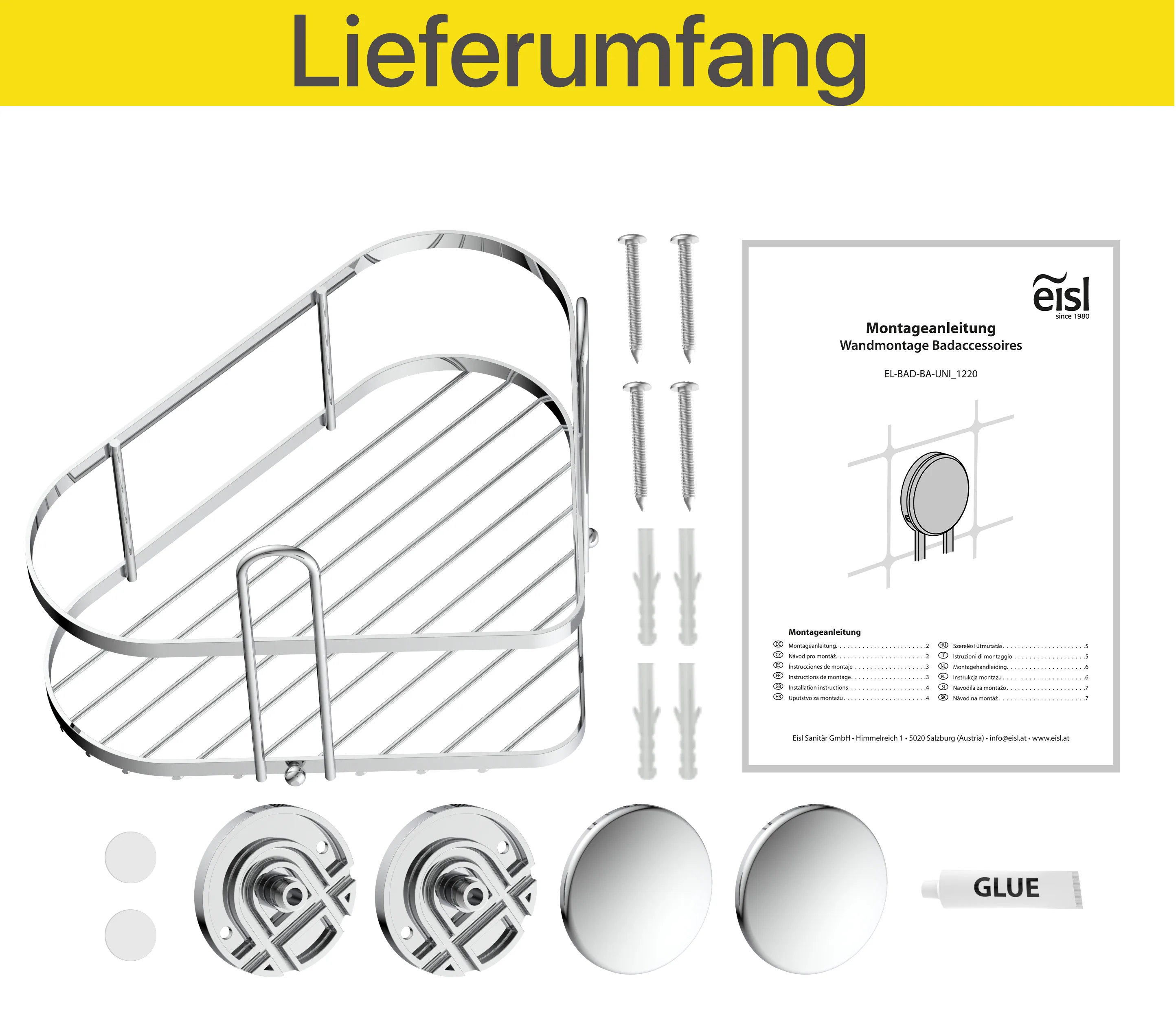 Eisl Duschregal ohne Bohren, Duschablage Ecke Chrom
