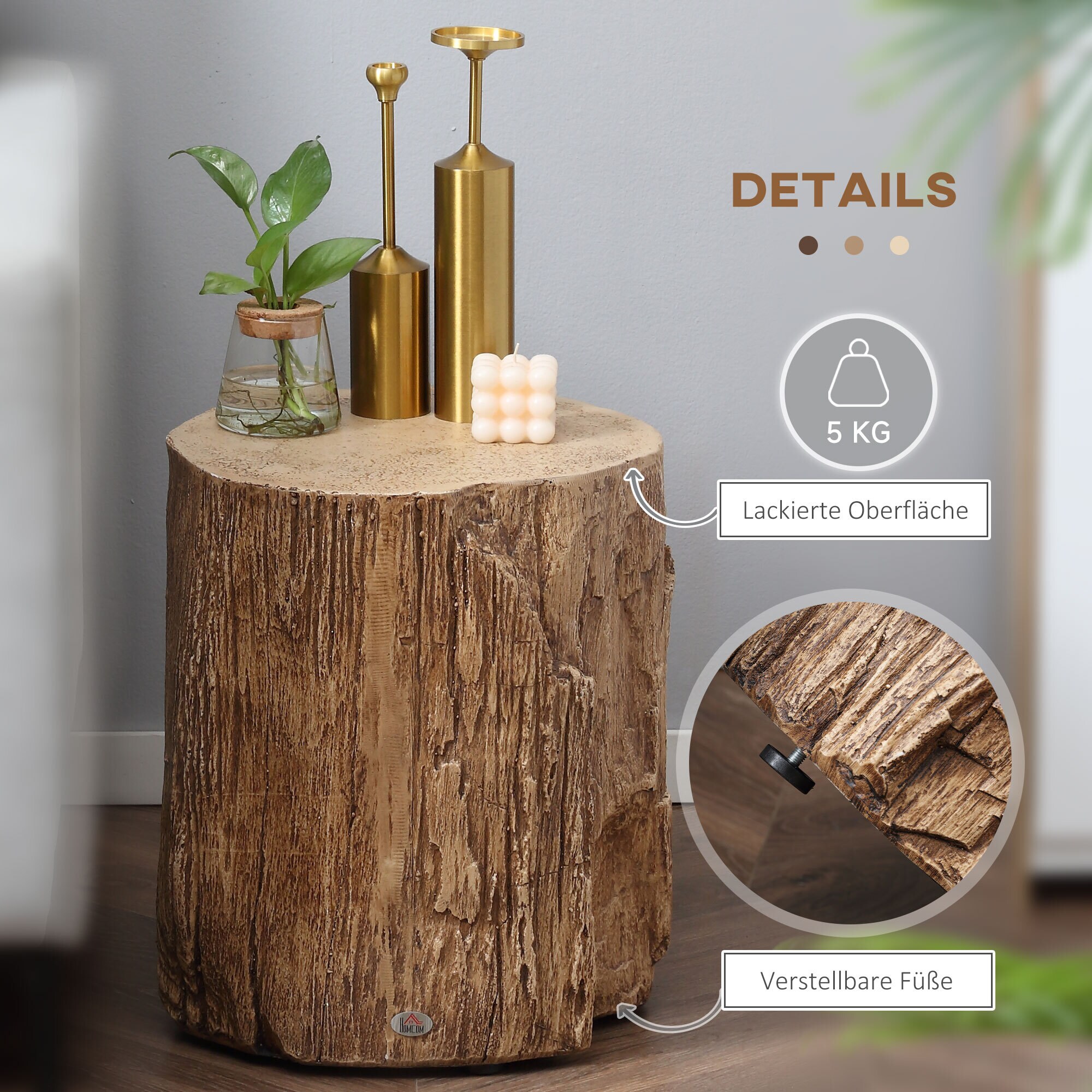 HOMCOM Beistelltisch mit vier verstellbaren Füßen natur 37L x 37B x 43H cm