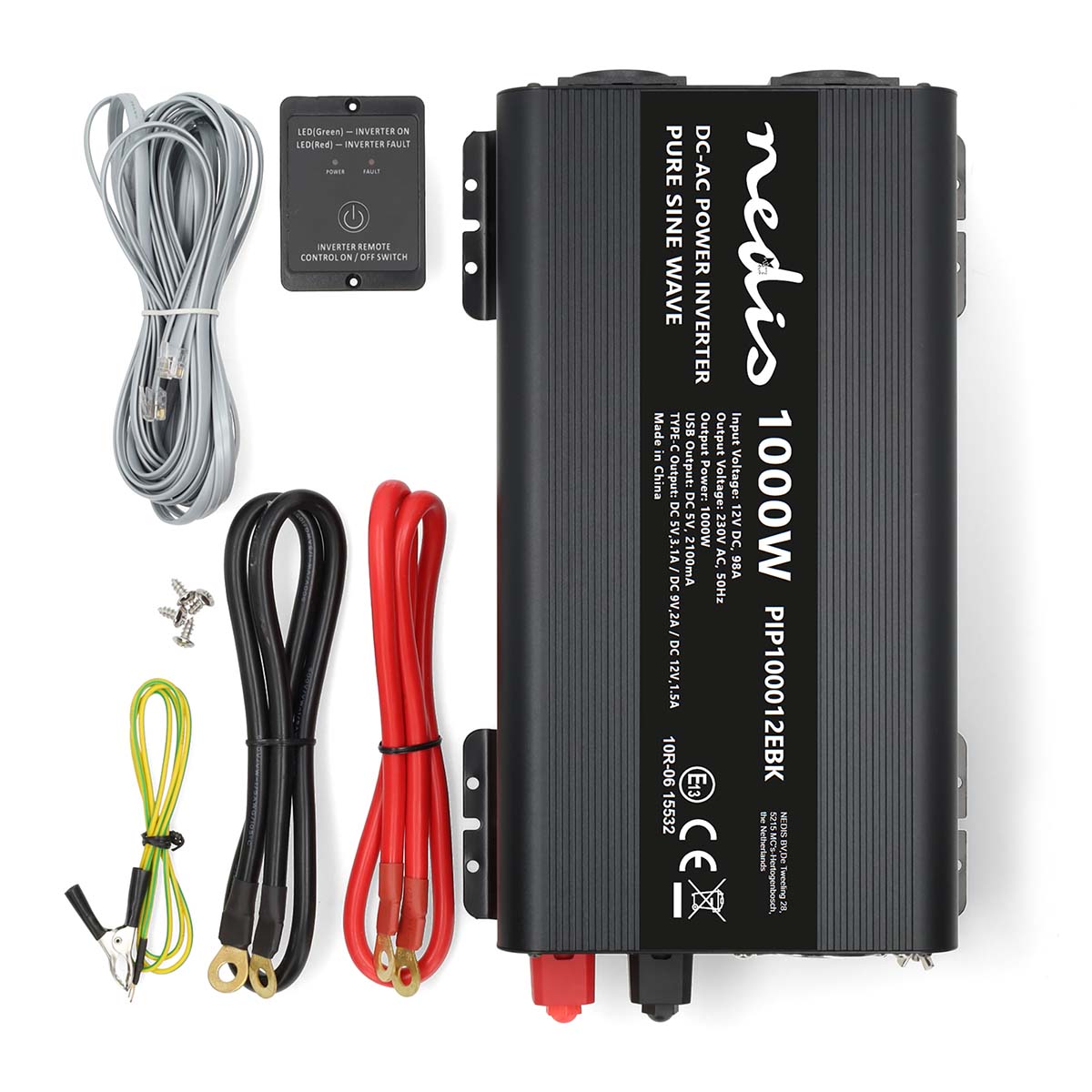 Nedis 12-230 volt Pure sinusgolf omvormer - 1000 watt