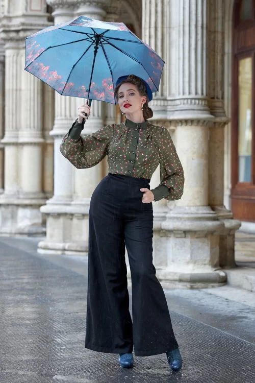 Miss Candyfloss Neisha Lee tartan pantalon met hoge taille in marineblauw