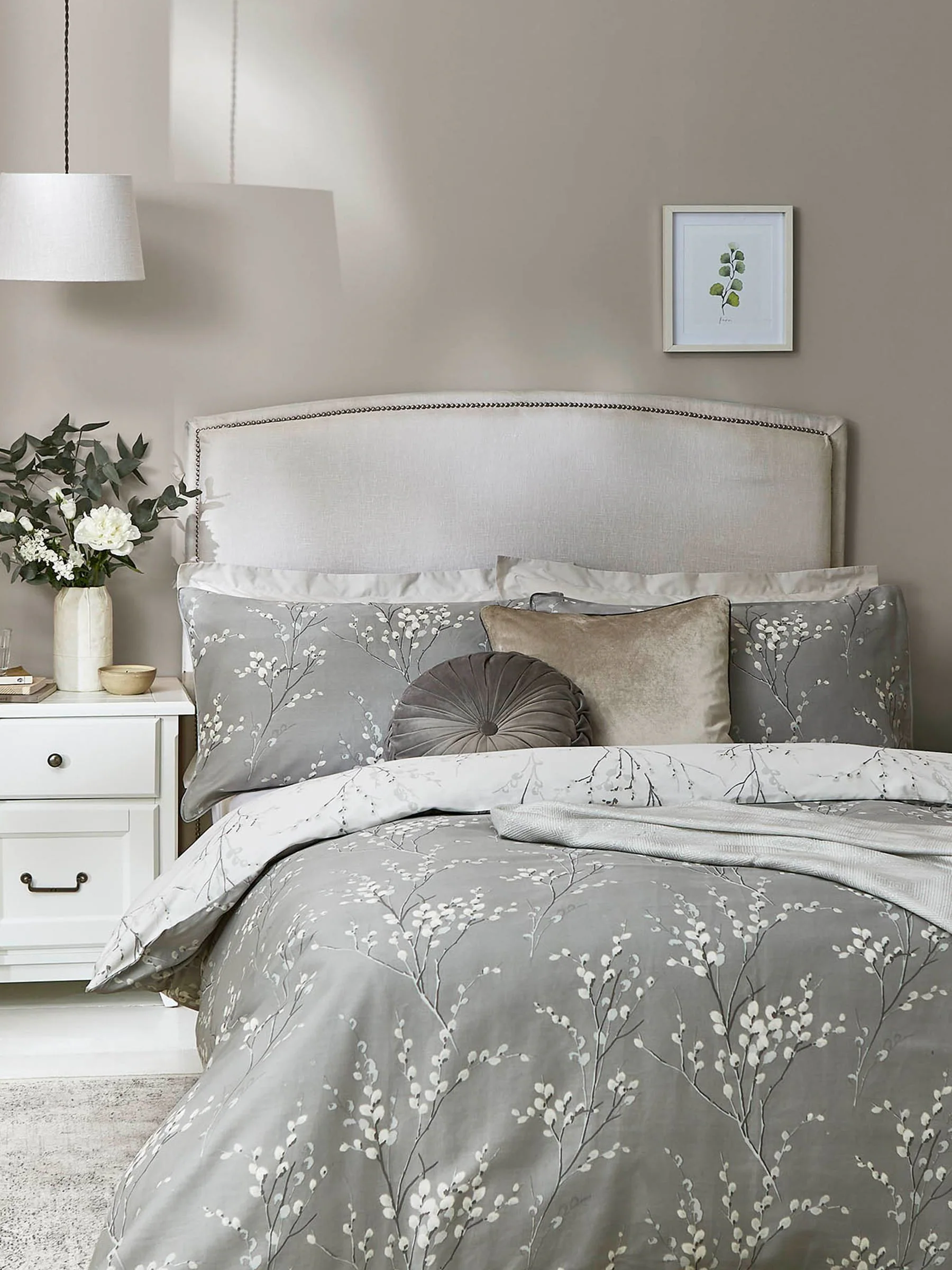 Laura Ashley 100% Cotton Sateen 200 Thread Count Pussy Willow Duvet Cover and Pillowcase Set
