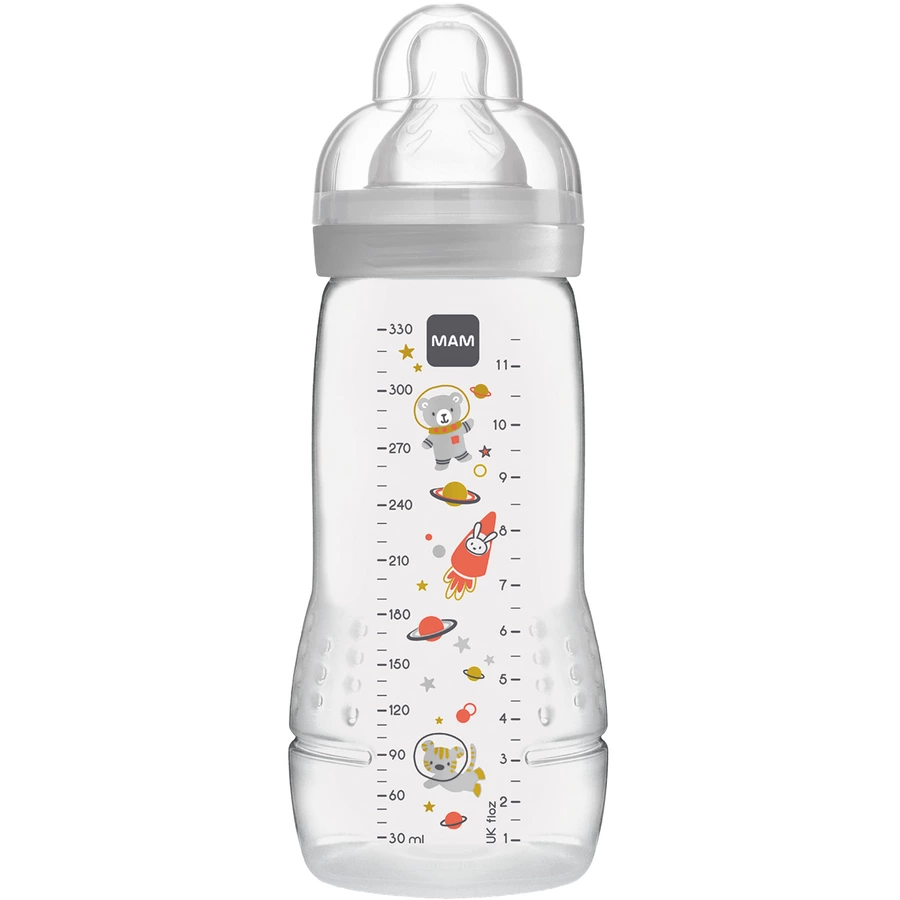 MAM Babyflasche Easy Active blau 330 ml ab 4+ Monaten, Weltall grau
