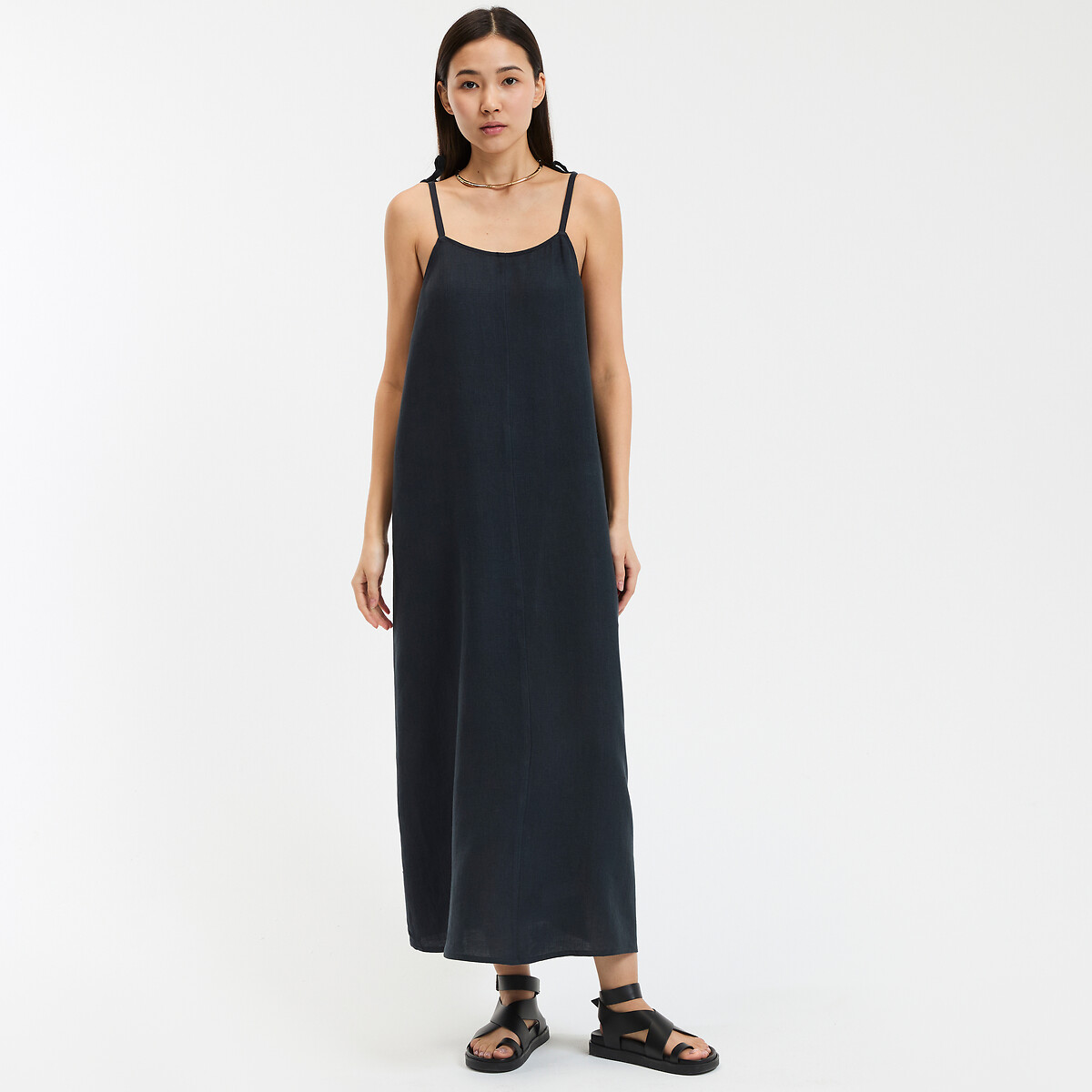 COLEÇÕES LA REDOUTE<br>Vestido longo evasê de linho, fabricado na França