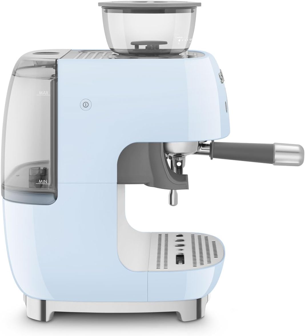 Smeg, Machine à Café Expresso Manuelle EGF03CREU, avec Broyeur à Grain Intégré, Thermoblock, 4 Niveaux de Température, Buse Vapeur et Manomètre, Réservoir 1 L, Dimensions Compactes, 1350W, Crème