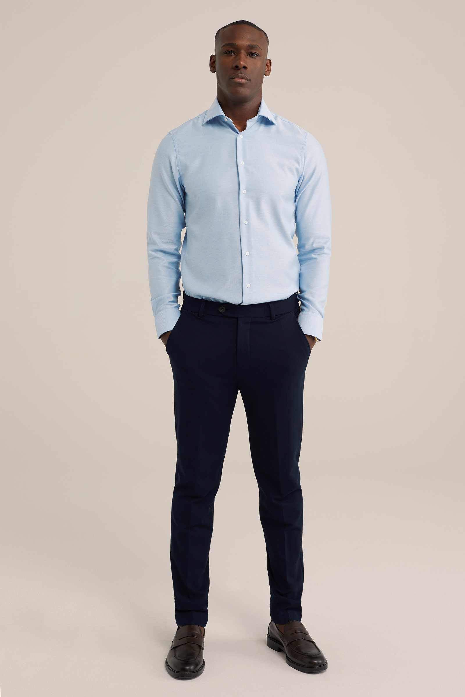 slim fit overhemd met structuur WE Fashion Lichtblauw