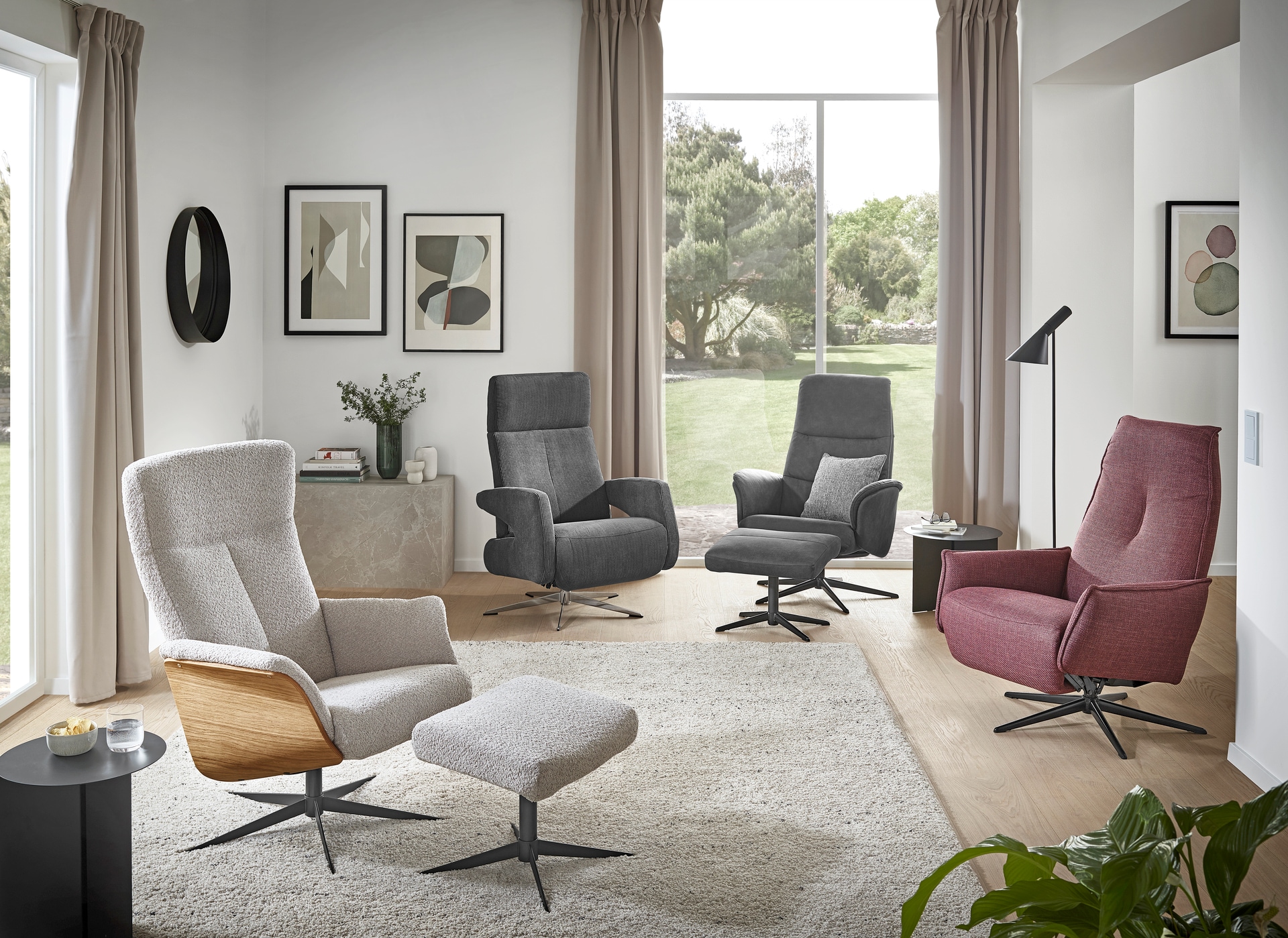 LIV'IN Sessel mit Hocker MALMÖ light grey/ Eiche